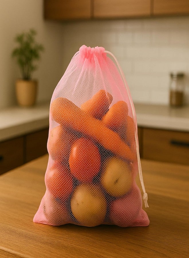 Homestrap Set of 12 Drawstring Mesh Reusable Fridge Storage Bag For Fruits & Vegetables (9 X 13 Inches),Multicolor - Image 3